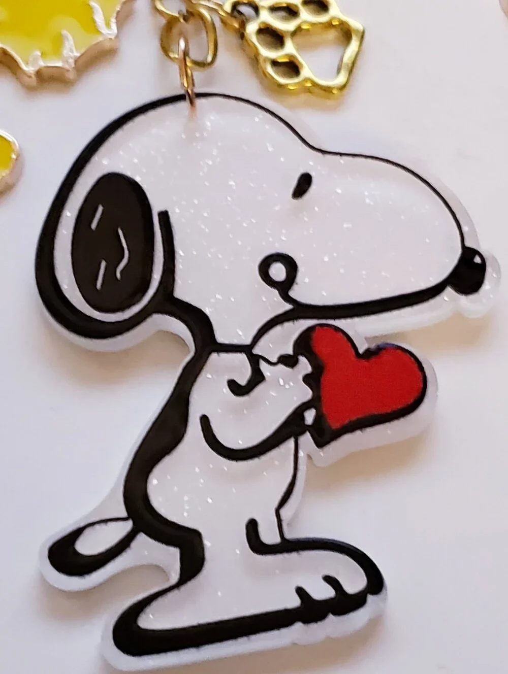 Handmade Charlie Brown Glitter Snoopy Woodstock Keychain